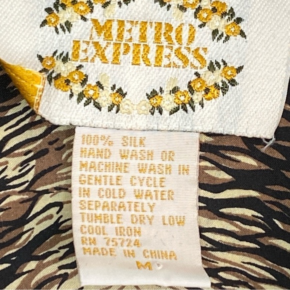 Silk Shirt Metro Express Mens Med Short Sleeve Button Down Tiger Stripe Pocket - Picture 6 of 8